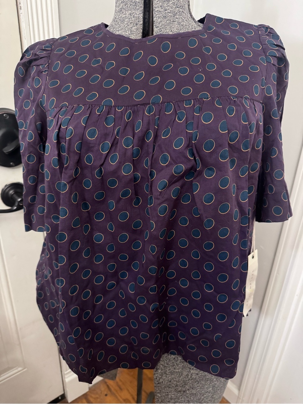 Women’s Purple Top with Gold & Teal Dots by Happy Nature Medium NWT
